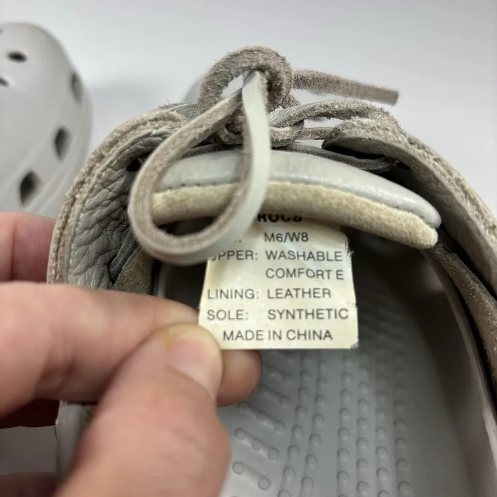 Crocs Shoes Mens/Youth 6 Womens 8 Islander Gray Boat Rubber‎ Leather Shoes Clogs
